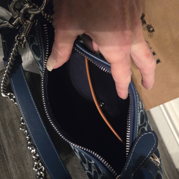 Coach Signature Denim Shoulder Crossbody Bag, Silver Hardware NWT Full Inclusion - Picture 4 of 13